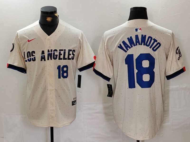 Men%27s Los Angeles Dodgers #18 Yoshinobu Yamamoto Number Cream 2024 City Connect Limited Stitched Jersey